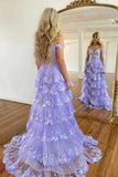 Princess Lace Tiered Stunning  Prom Dress With Lace Ruffles