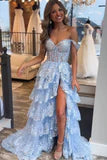 Princess Lace Tiered Stunning  Prom Dress With Lace Ruffles