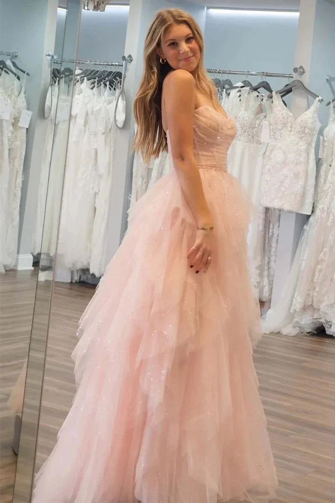 Strapless Light Sequin Beaded Tulle Stunning Prom Dress