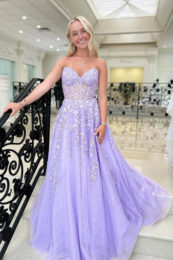 A Line Sweetheart Tulle Prom Dresses Formal Gowns