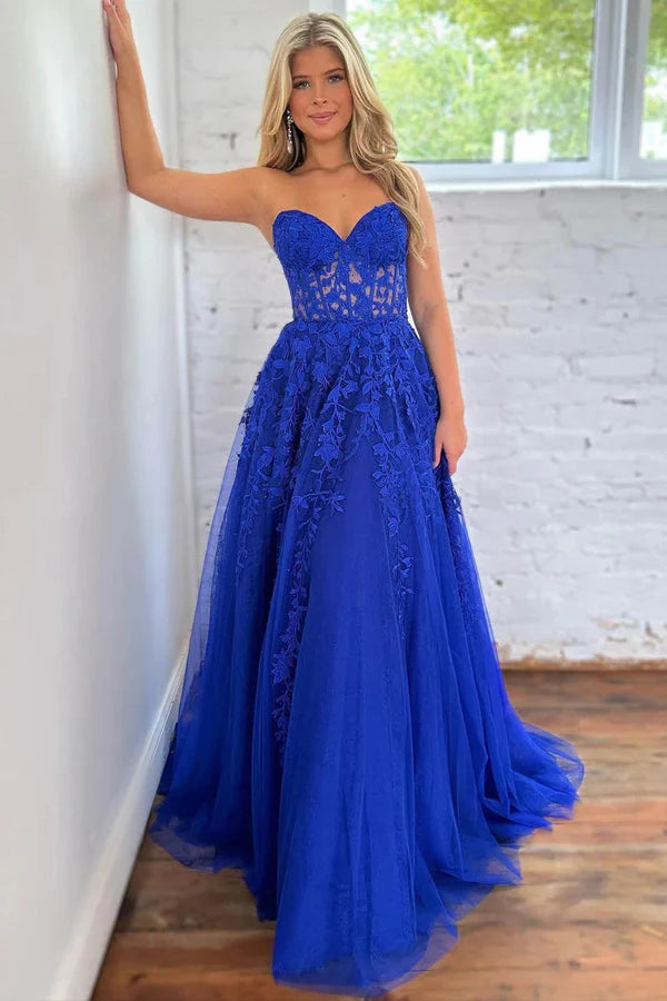 A Line Sweetheart Tulle Prom Dresses Formal Gowns