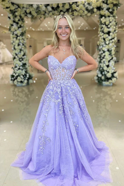 A Line Sweetheart Tulle Prom Dresses Formal Gowns