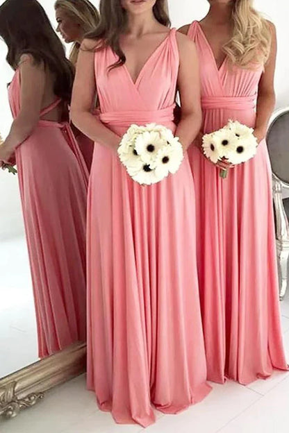 Long Chiffon Plus Size Light Coral Bridesmaid Dresses