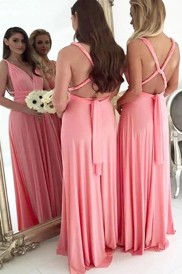 Long Chiffon Plus Size Light Coral Bridesmaid Dresses