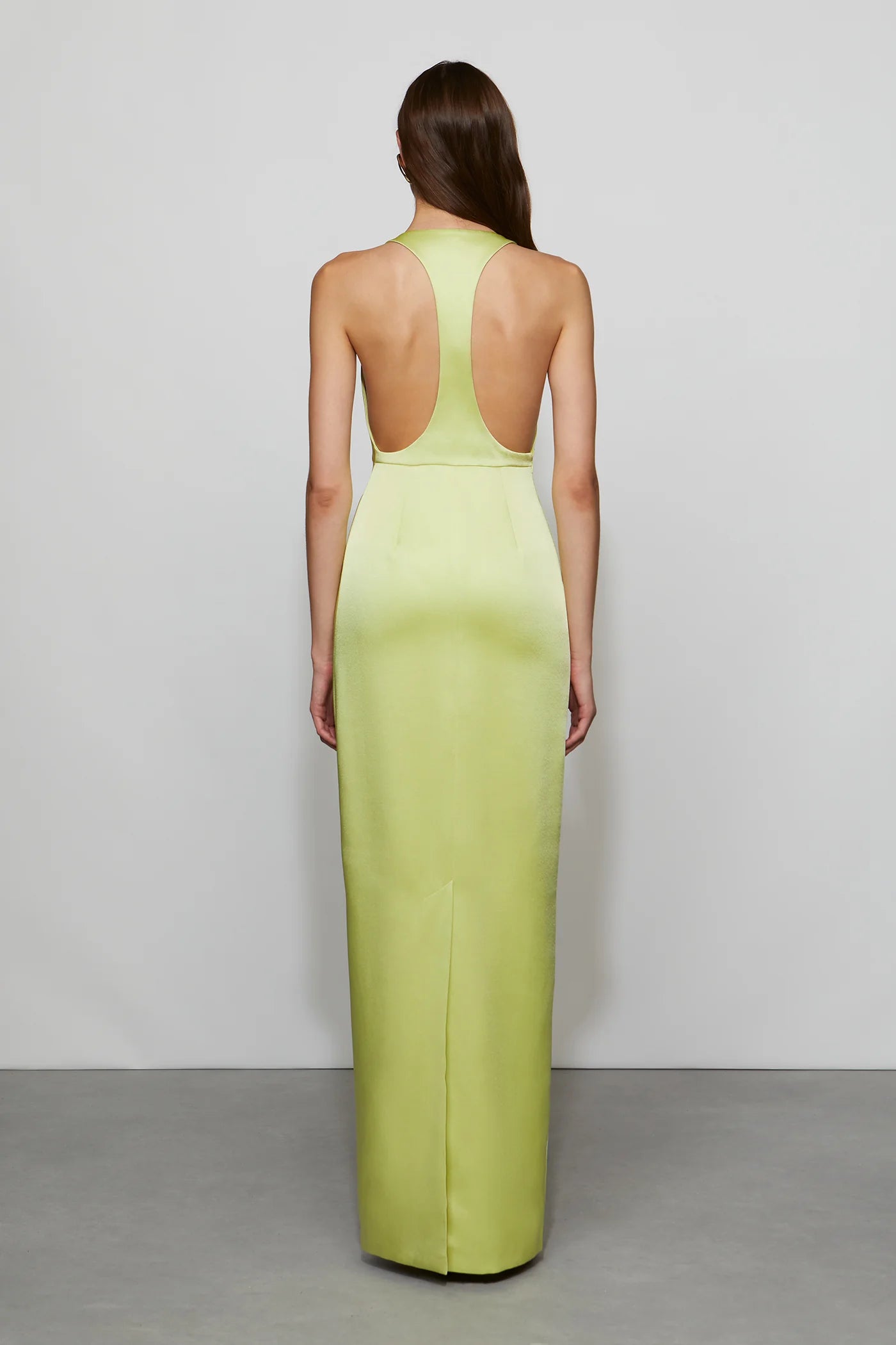 Luxe Lime Green Satin Halter Neck Plunge V-Neck Floor-Length Evening Dress