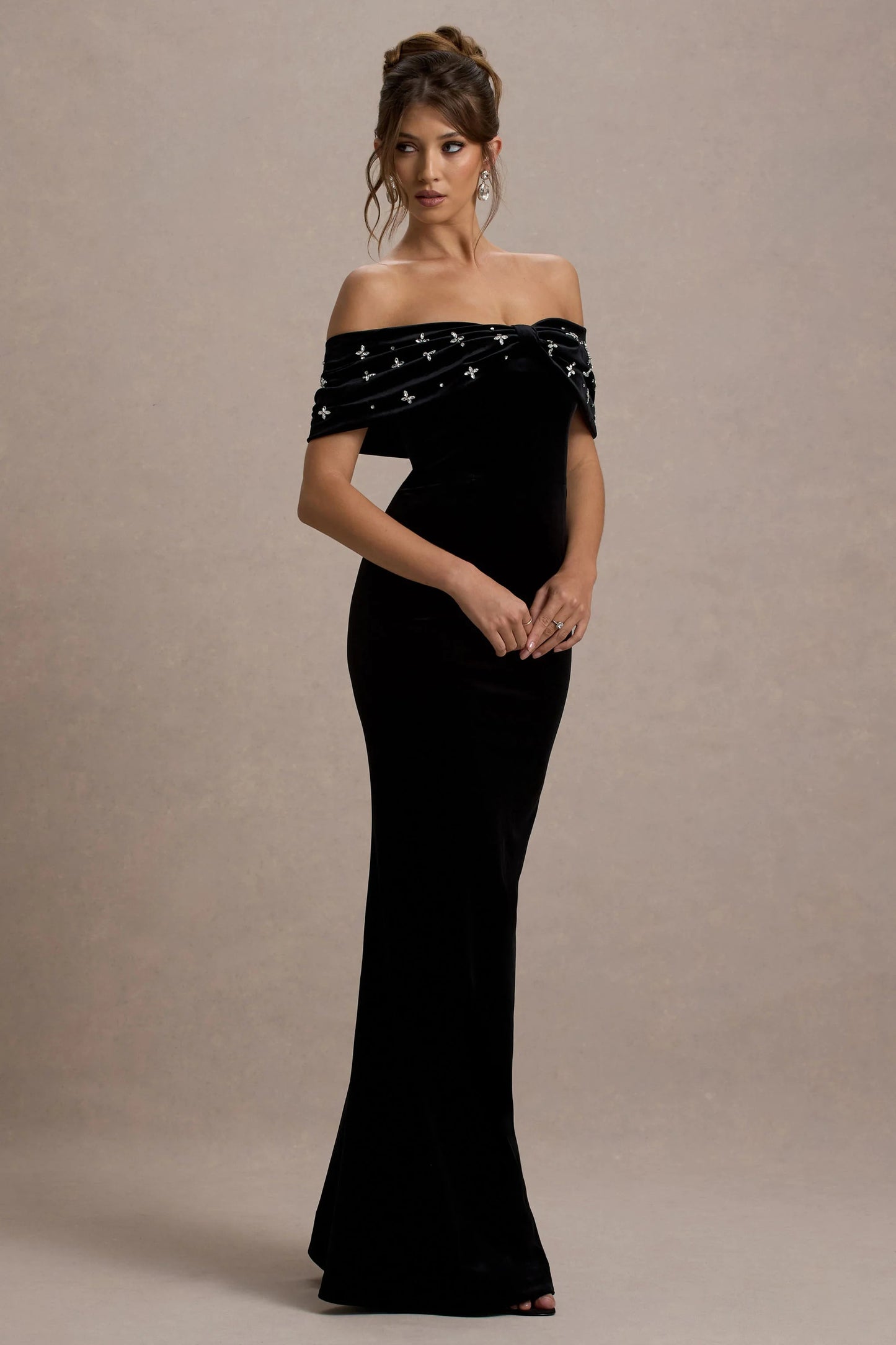 Luxurious Off-the-Shoulder Velvet Crystal-Embellished Evening Dresses