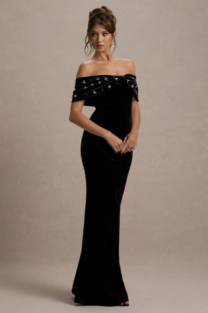 Luxurious Off-the-Shoulder Velvet Crystal-Embellished Evening Dresses