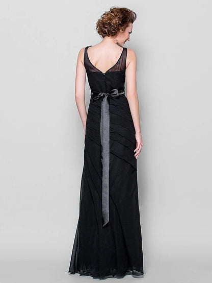 Mother of the Bride Dress Cowl Neck Floor Length Georgette Sleeveless with Sash Ribbon Beading Appliques