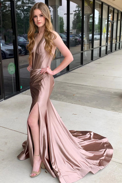 Halter Mermaid Long Formal Dress with Slit