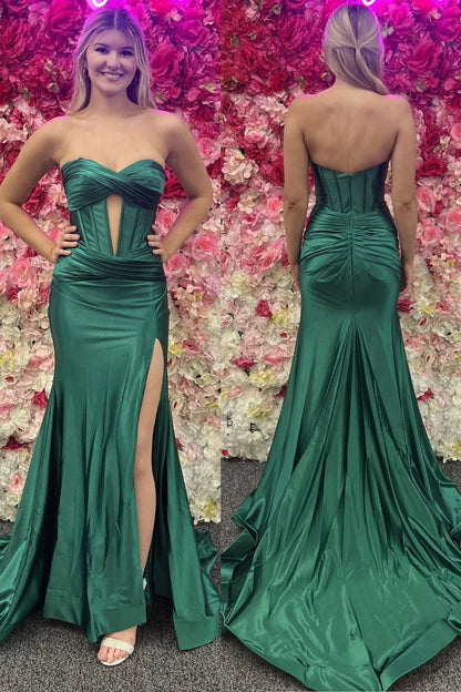Strapless Keyhole Mermaid Long Dress with Slit