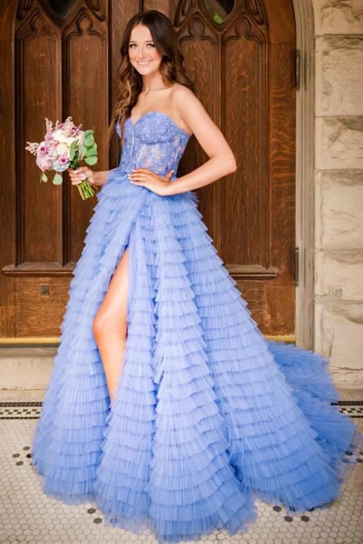 Appliques Sweetheart Ruffle Tiered A-Line Prom Dress