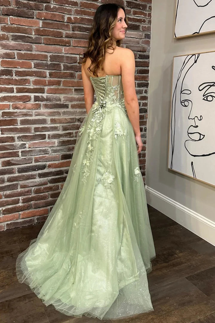 Sweetheart Lace-Up Long Prom Dress with 3D Floral Lace
