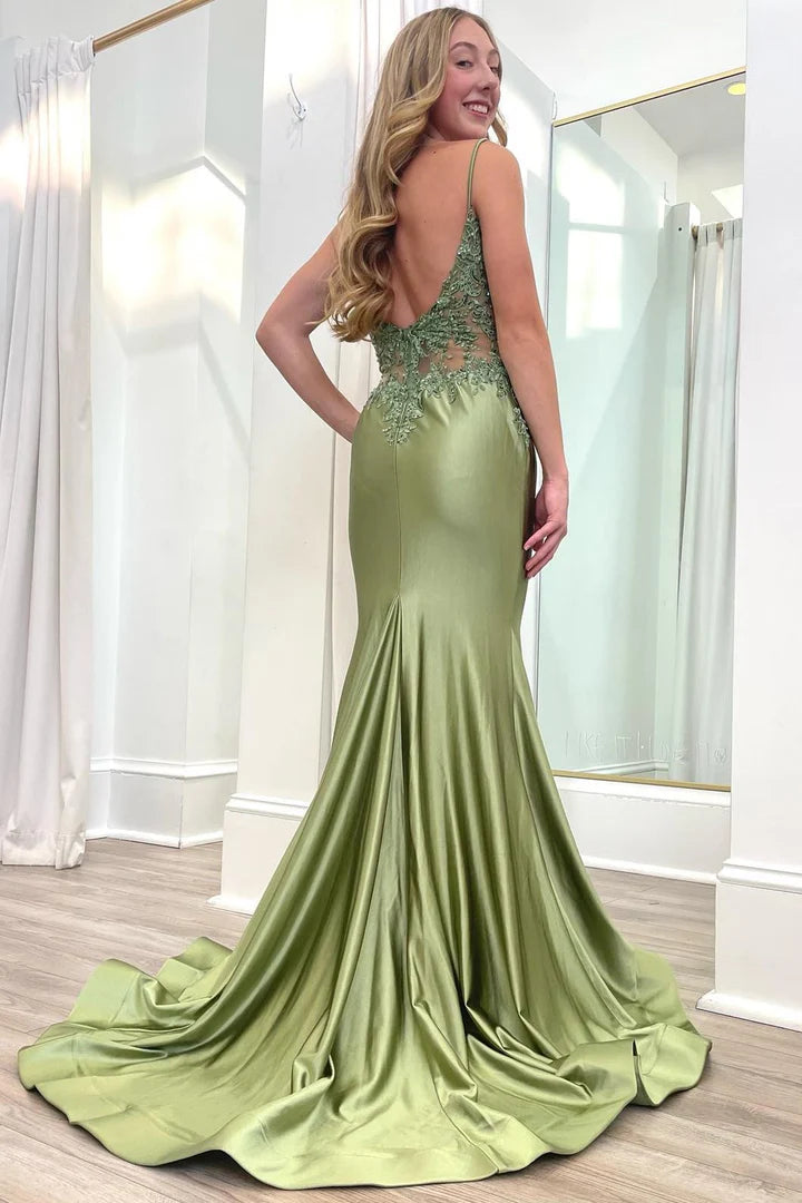 Spaghetti Strap Backless Trumpet Long Gown