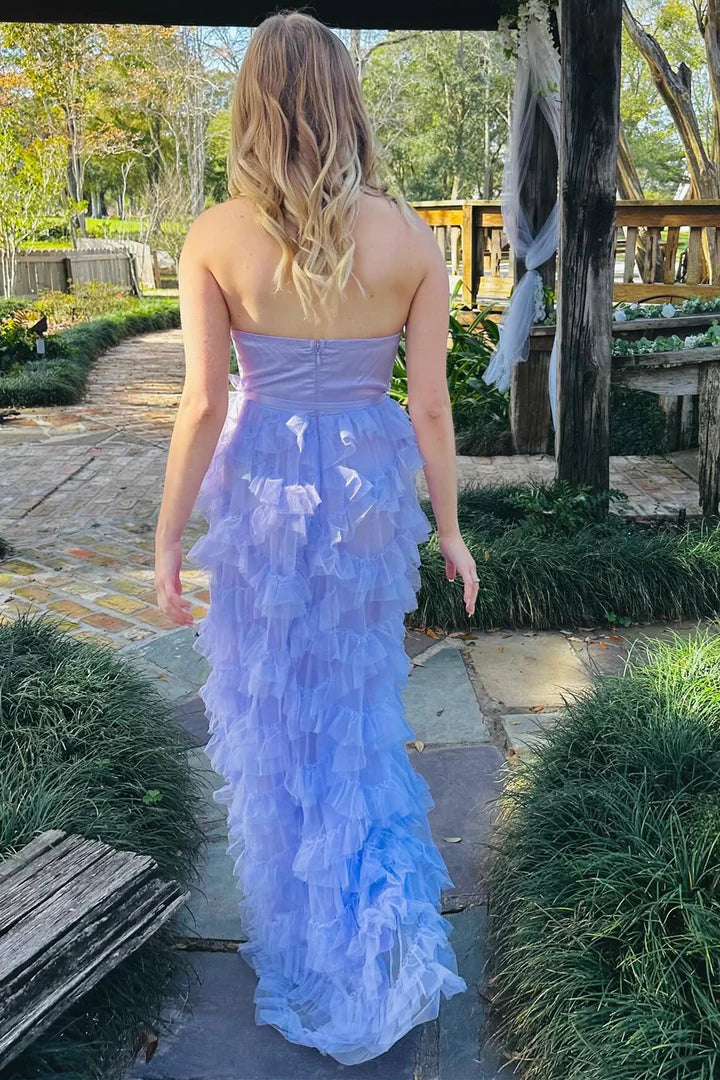 Sweetheart Bow Belt Ruffle Maxi Dress