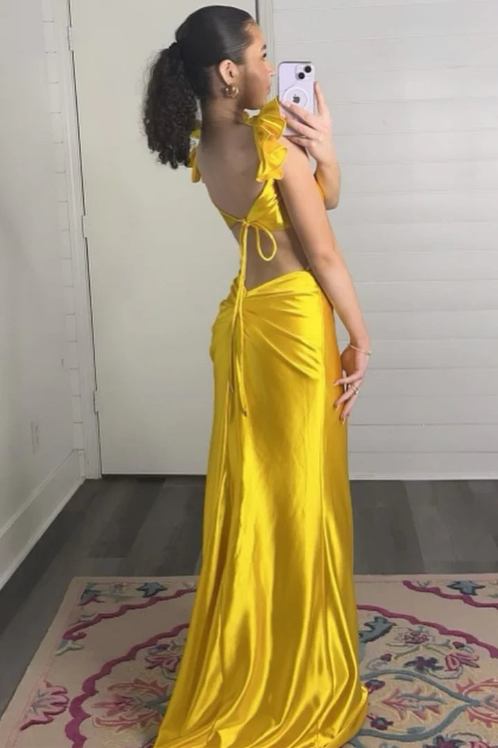 Flutter Sleeve Cutout Mermaid Fitted Gown