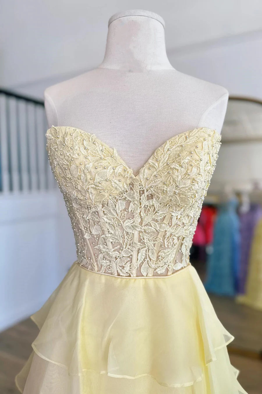 Chiffon Sweetheart Ruffle Tiered Long Prom Dress