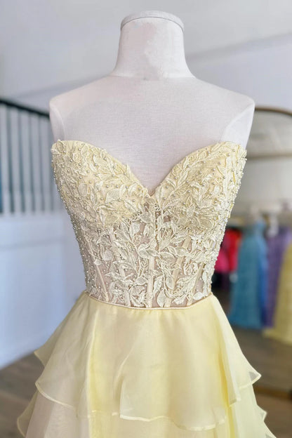 Chiffon Sweetheart Ruffle Tiered Long Prom Dress