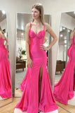 Mermaid Straps Satin Long Prom Dress with Slit