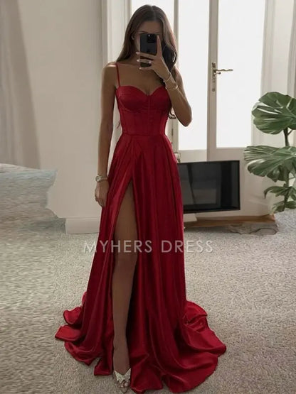 My Hers Ladies Formal Dress Sequin Mermaid Sheath Strapless Sweetheart Sleeveless Side Fork Sweep Train Dresses Sparkle Prom Dress
