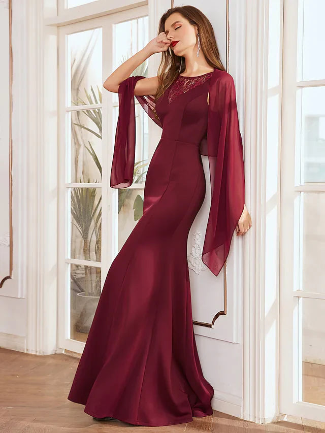 Mother of the Bride Dress Elegant V Neck Floor Length Satin Sleeveless with Lace