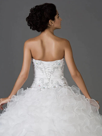 Ball Gown Wedding Dresses Sweetheart Neckline Strapless Floor Length Organza Taffeta Sleeveless Sparkle & Shine