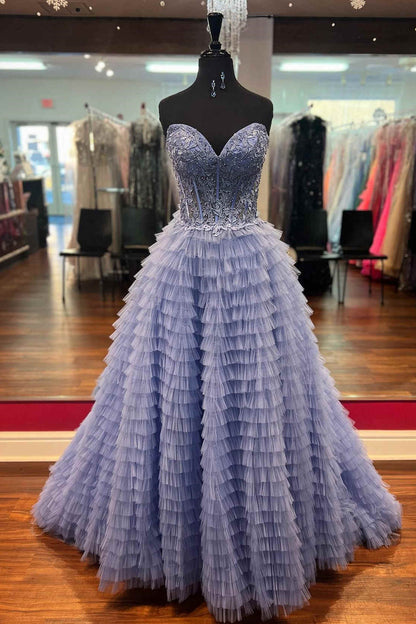 Sweep/Brush Train Dresses Layers Yellow Lace Corset Tiered Tulle Prom Dress