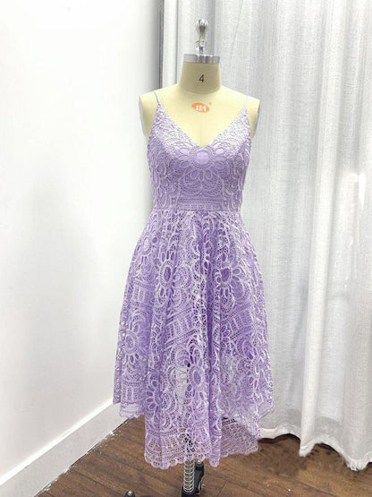 A-Line V-Neck Pearl Pink Lace Bridesmaid/Prom/Homecoming Dress