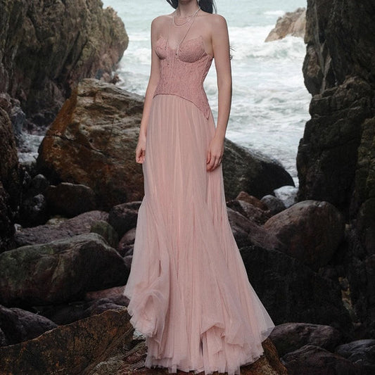 Pink Satin Strapless Mermaid Long Evening Gown for Party Wedding Banquet Festival Prom Formal Occasions