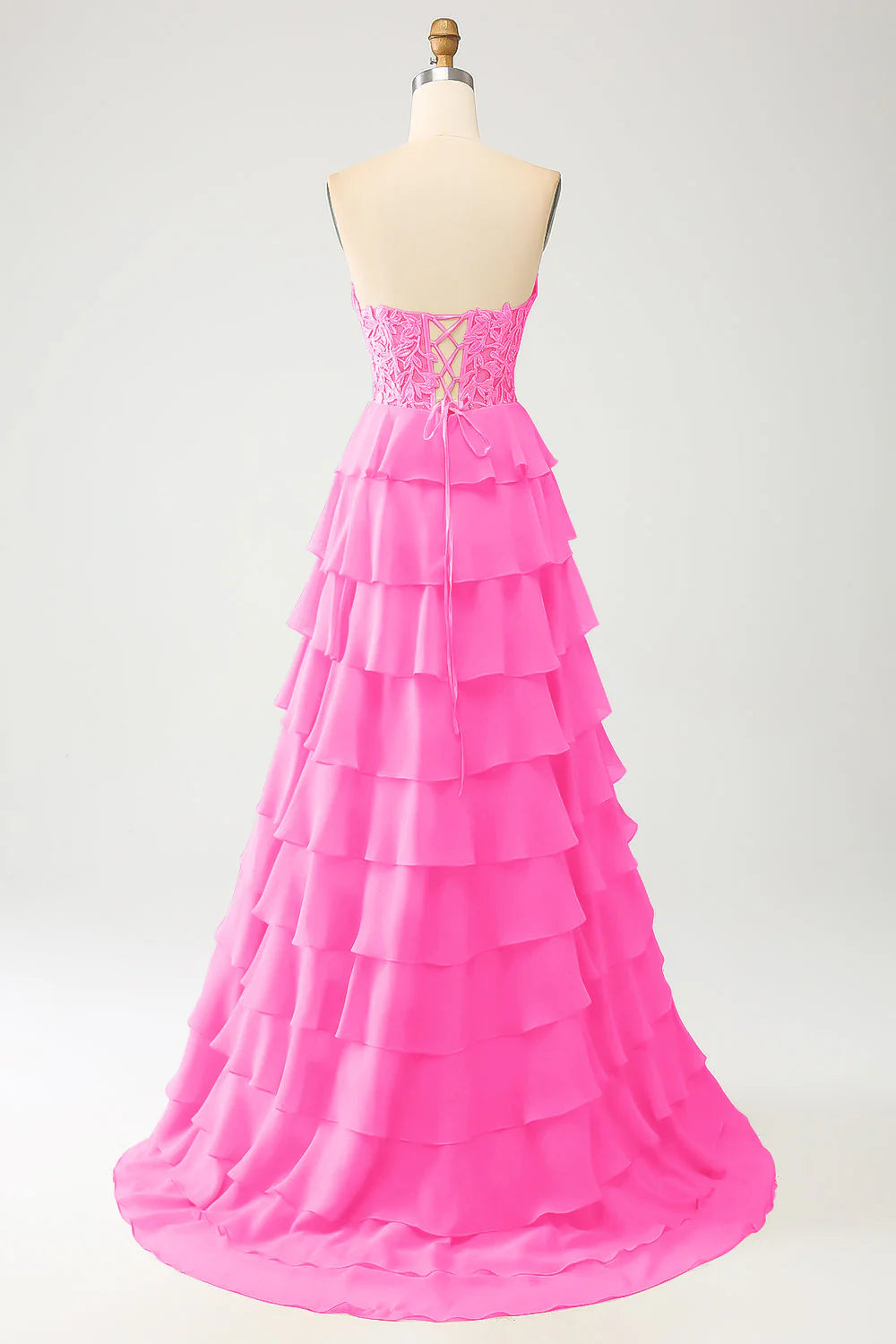 Sky Blue A-Line Off-the-Shoulder Sweetheart Tiered Lace-Up Back Long Prom Dress