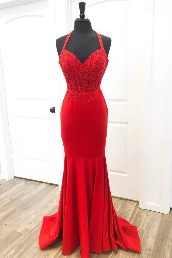 Elegant Halter Mermaid Prom Dress with Appliques