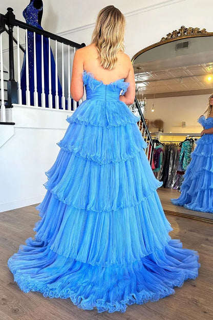 Charming A Line Strapless  Long Prom Dress with Ruffles