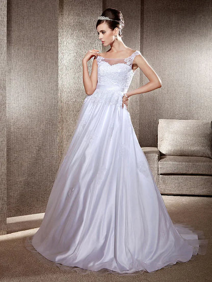 Ball Gown A-Line Wedding Dresses Scoop Neck Lace Tulle Sleeveless