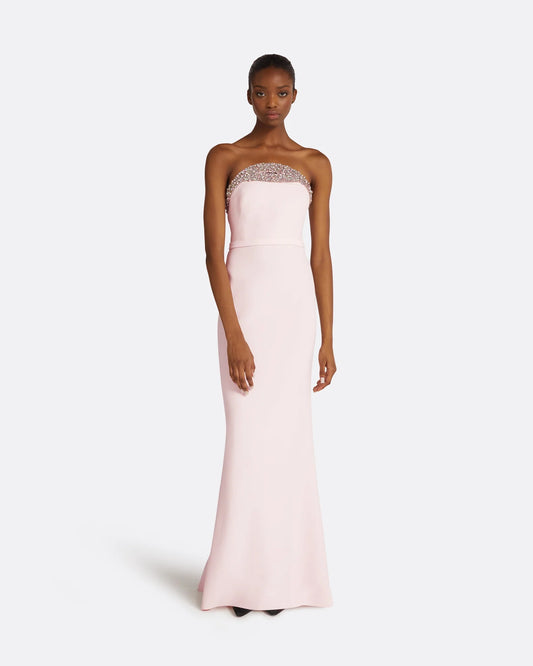 Romantic Blush Pink Strapless Mermaid Gown with Crystal Embellished Neckline, Evening Dresses
