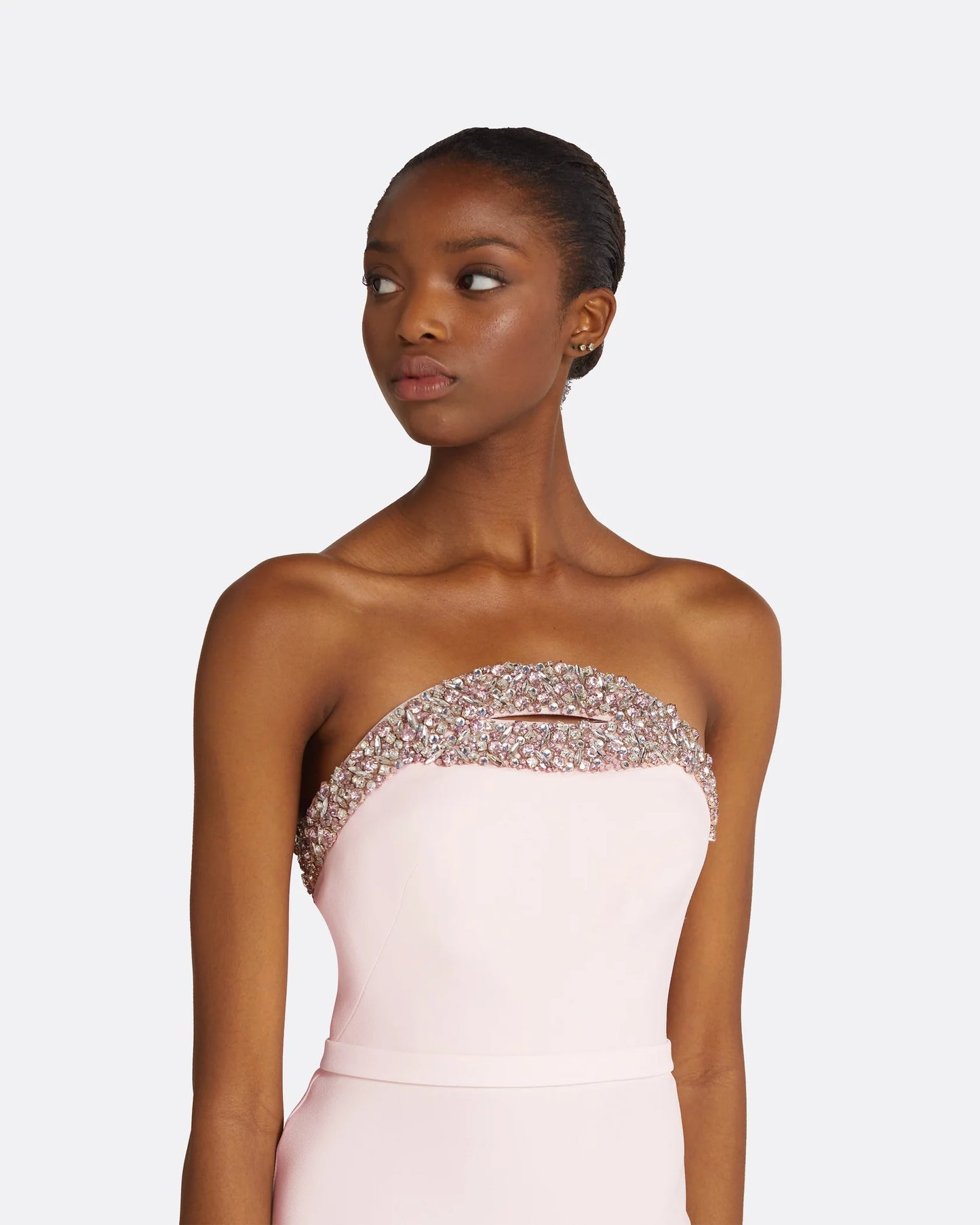 Romantic Blush Pink Strapless Mermaid Gown with Crystal Embellished Neckline, Evening Dresses