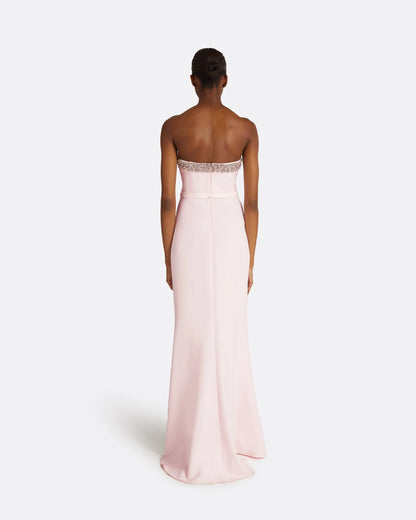 Romantic Blush Pink Strapless Mermaid Gown with Crystal Embellished Neckline, Evening Dresses