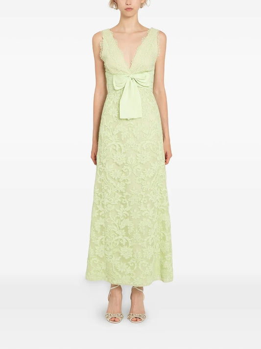 Romantic Lime Green Lace Bow-Detail Prom Dress