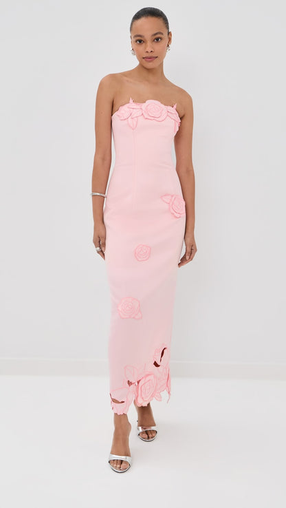 Romantic Strapless Rose-Appliquéd Crepe Evening Dresses
