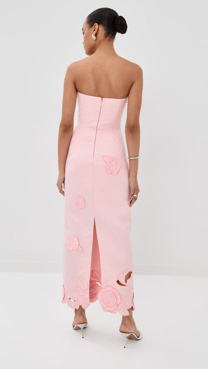 Romantic Strapless Rose-Appliquéd Crepe Evening Dresses