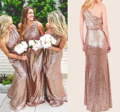 Sparkly Bridesmaid Dresses Sequins Lace One Shoulder