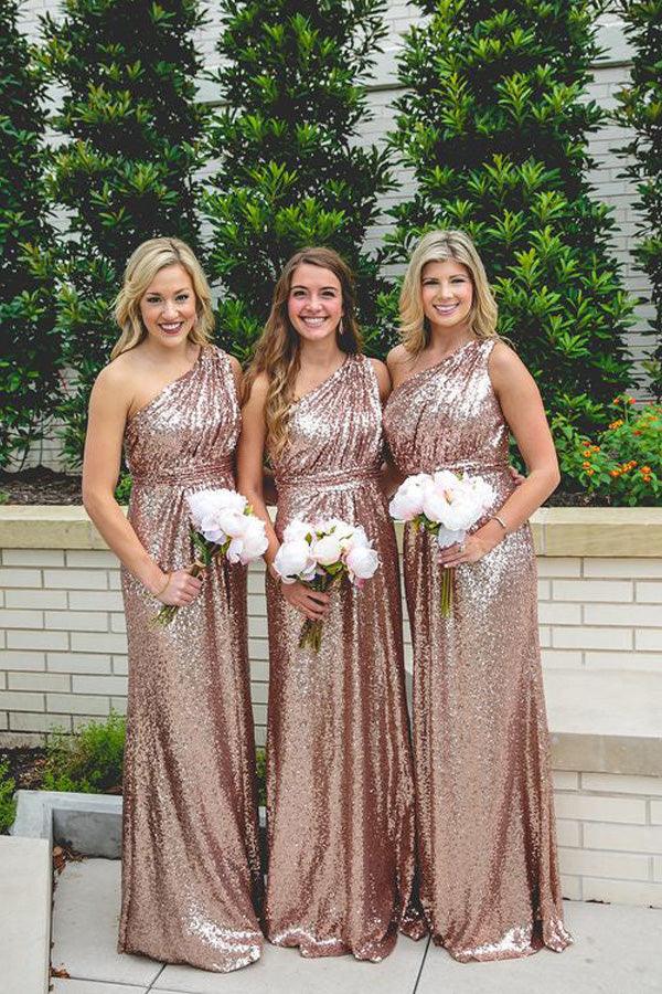 Sparkly Bridesmaid Dresses Sequins Lace One Shoulder