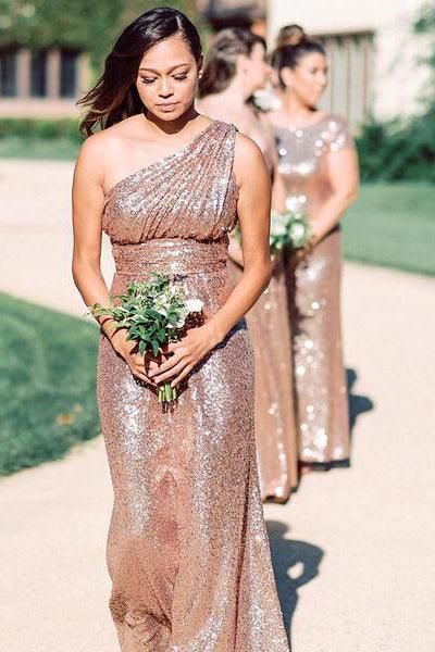 Sparkly Bridesmaid Dresses Sequins Lace One Shoulder