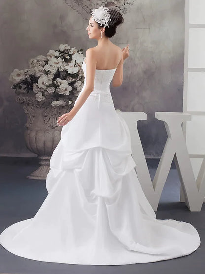 A-Line Wedding Dresses Strapless Court Train Satin Strapless with Beading Appliques