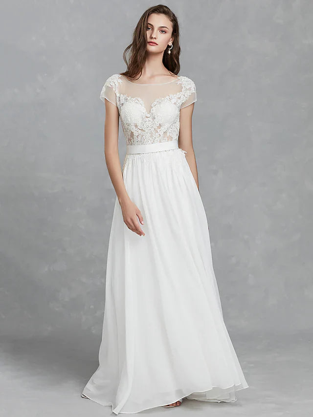 Wedding Dresses Bateau Neck Satin Long Sleeve Mordern Backless with Buttons