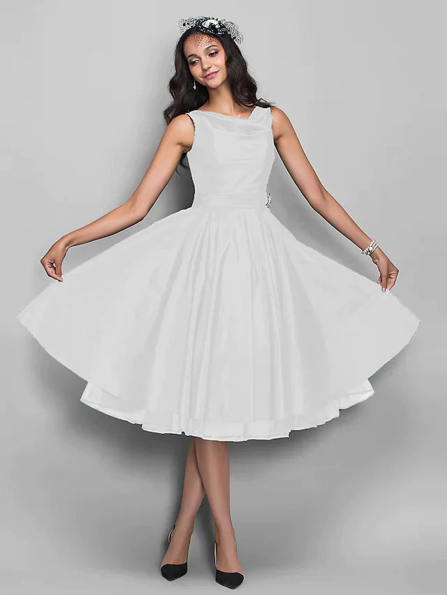 Ball Gown Cocktail Party Prom Dress V Neck Sleeveless Knee Length Taffeta with Pleats Crystals