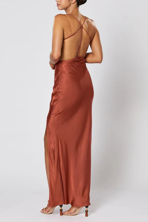 Sexy Burgundy Spaghetti Straps Sleeveless Bridesmaid Dress