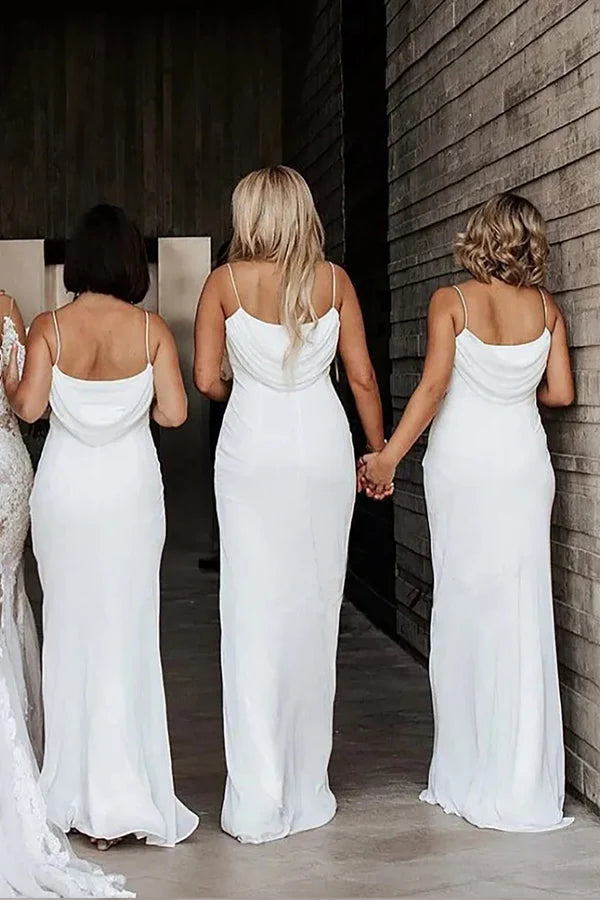 Sheath/Column Cowl Neck Spaghetti Straps Ivory Bridesmaid Dresses