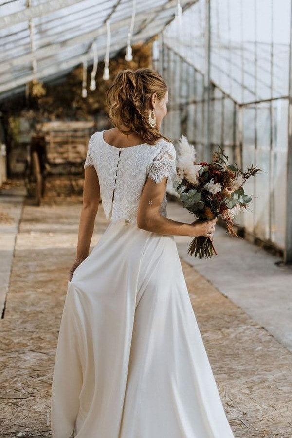 Short Sleeves Two-Piece Wedding Dresses with Lace Separates