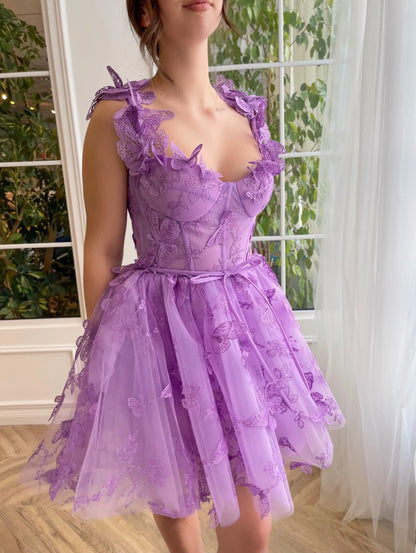 Spaghetti Straps Butterfly A Line Tulle Butterfly Short/Mini Homecoming Dresses