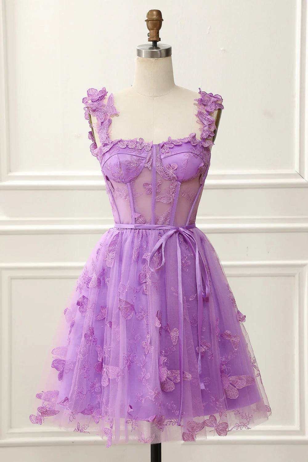 Spaghetti Straps Butterfly A Line Tulle Butterfly Short/Mini Homecoming Dresses