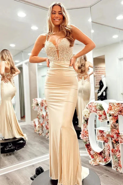 Spaghetti Straps Corset Back Long Prom Dress